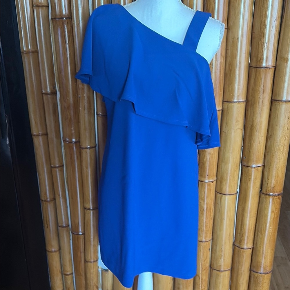 Boston Proper One-Shoulder Ruffle Dress in Royal Blue Travel collection